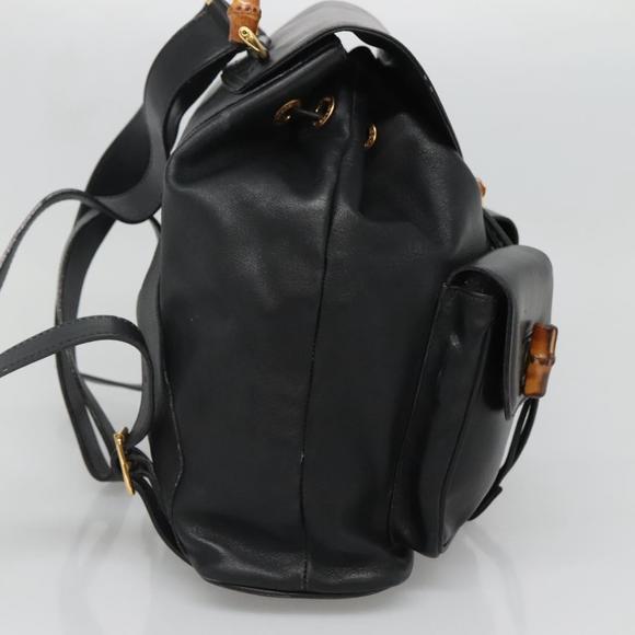 GUCCI Bamboo Backpack Leather Black Gold 003 2058 0016 Auth 136184 main image 7